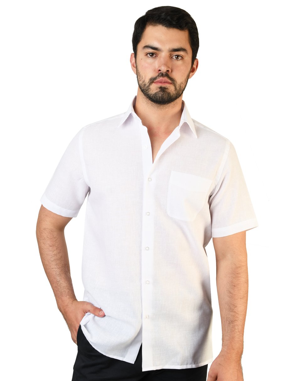 Camisas de Manga Corta para Hombre, Blancas, de Lino y Algodón