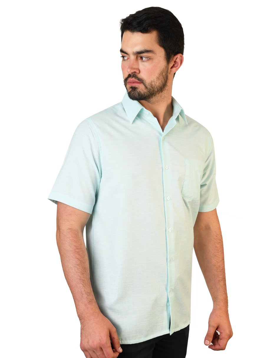 CAMISA LINO CANCUN TURQUESA MANGA CORTA