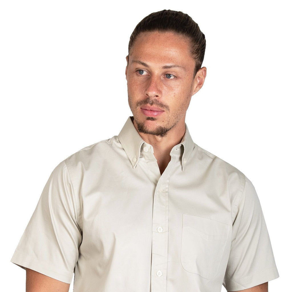 CAMISA MANGA CORTA LISA GABARDINA HUESO 