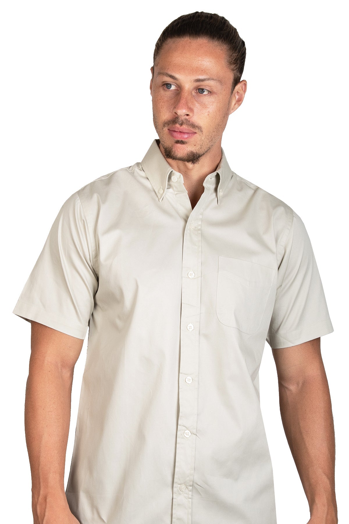 CAMISA MANGA CORTA LISA GABARDINA HUESO 