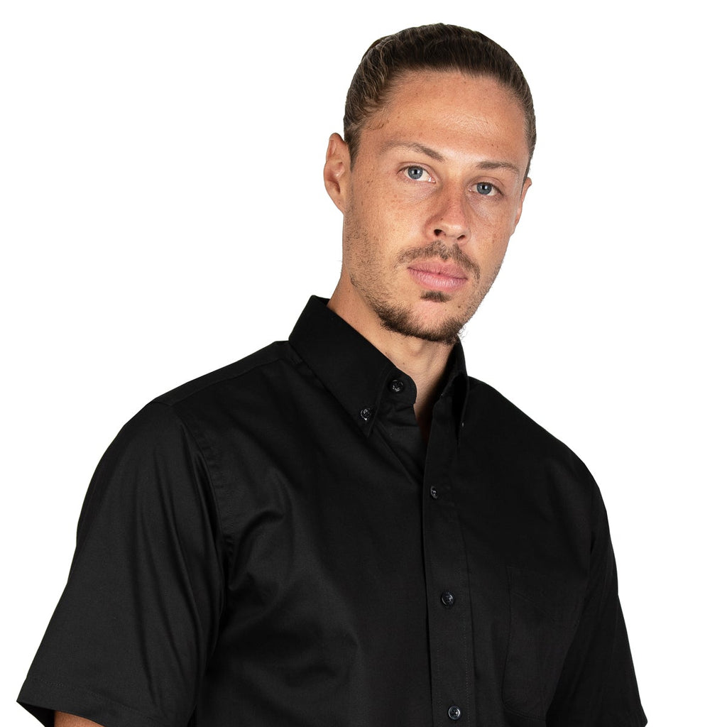 CAMISA MANGA CORTA LISA GABARDINA NEGRO 
