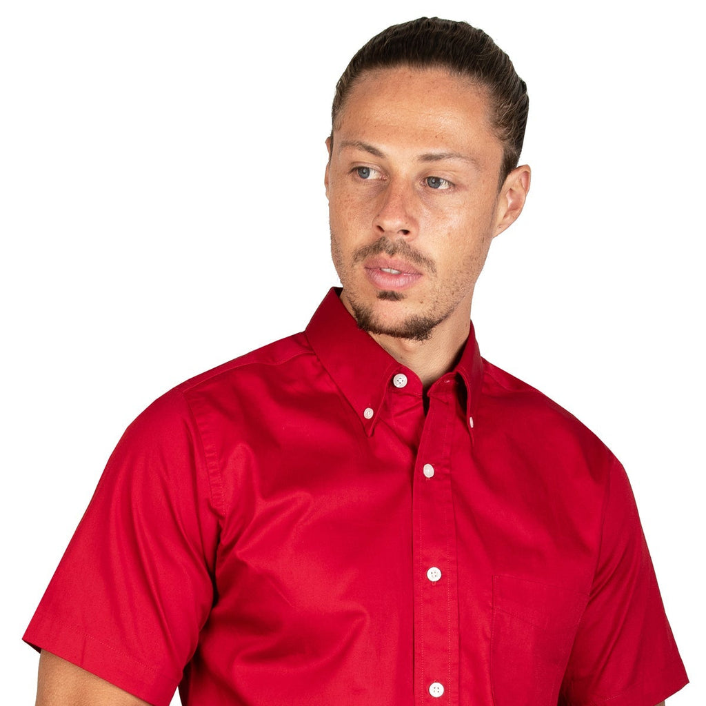 CAMISA MANGA CORTA LISA GABARDINA ROJO QUEMADO 
