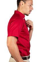 CAMISA MANGA CORTA LISA GABARDINA ROJO QUEMADO 