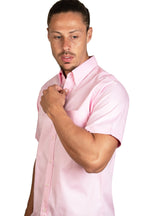 CAMISA MANGA CORTA LISA GABARDINA ROSA 